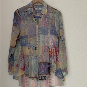 Hilary Radley pastel sheer high/ low hem button down blouse size s/ m